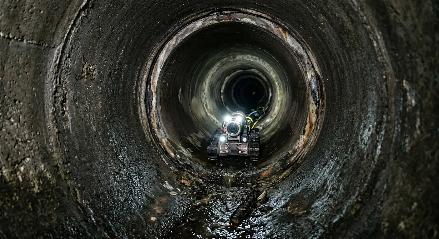 Robotic sewer camera inspecting pipe interior for Sewer Line Cleaning in West Seneca